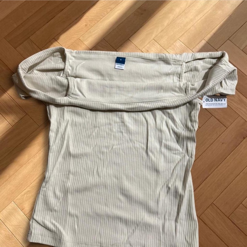 Old Navy Cream Ribbed Off-Shoulder Top